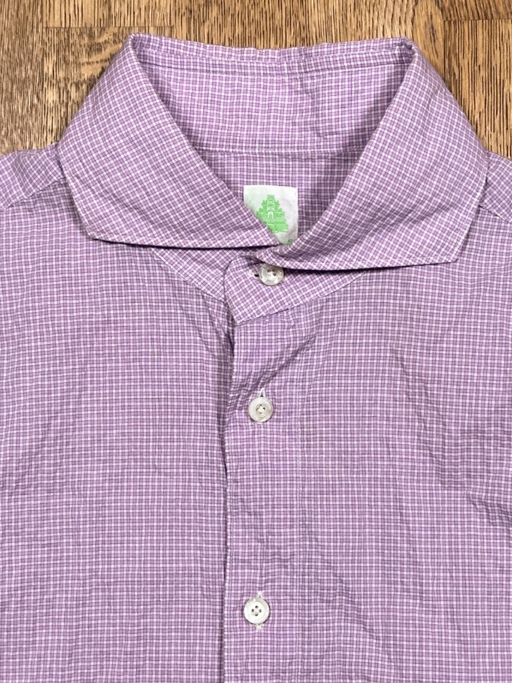 Finamore Napoli Crinkled Pink White Check Casual L/S Button Shirt Mens 17.5 44